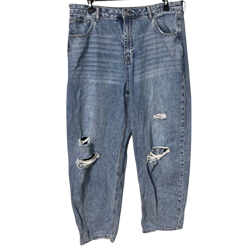 Forever 21 Horseshoe Fit Barrel Jeans Distressed Denim US 38